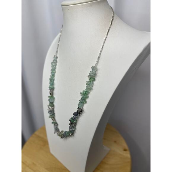 Necklace green teal seaglass look beads beading with silver tone TURTLE jewelry - Picture 10 of 14